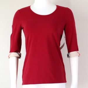 Red Burberry Nova Check Three-Quarter Sleeve Top